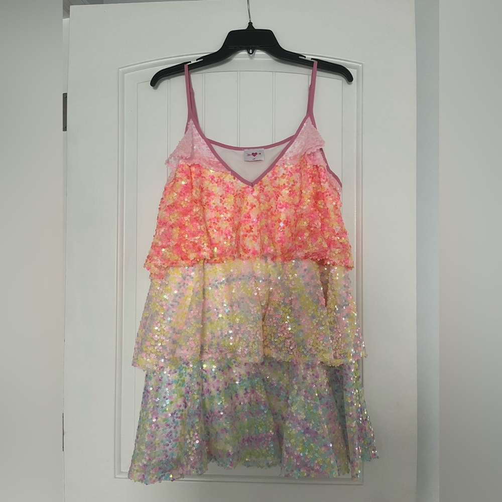 Buddy Love Pink and Yellow Sequin Mini Dress